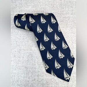 Peterborough Row Sailboat Nautical Silk Tie made in the USA navy blue, ivory